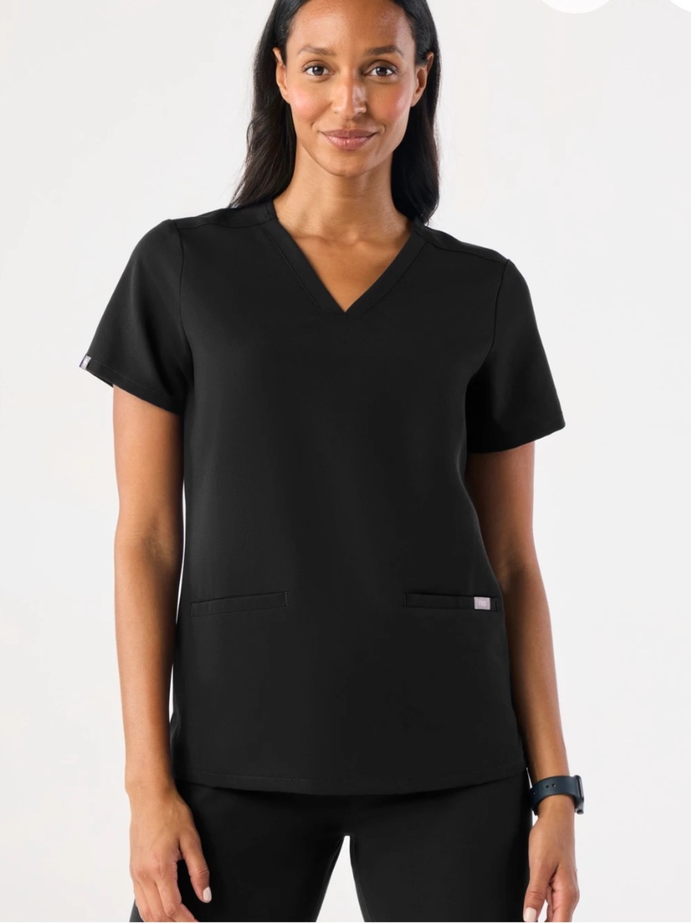 Figs Black V-Neck Short Sleeve Scrub Top